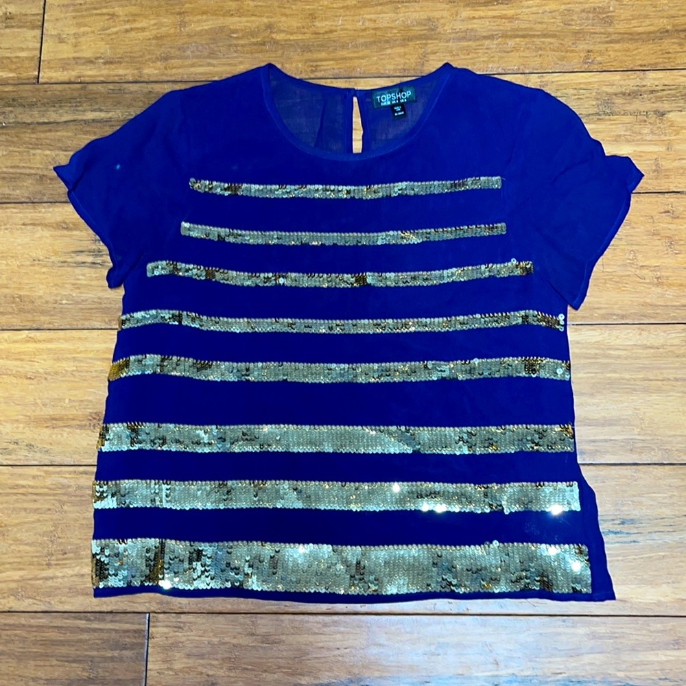 Sheer Blue Blouse with Gold Sequins